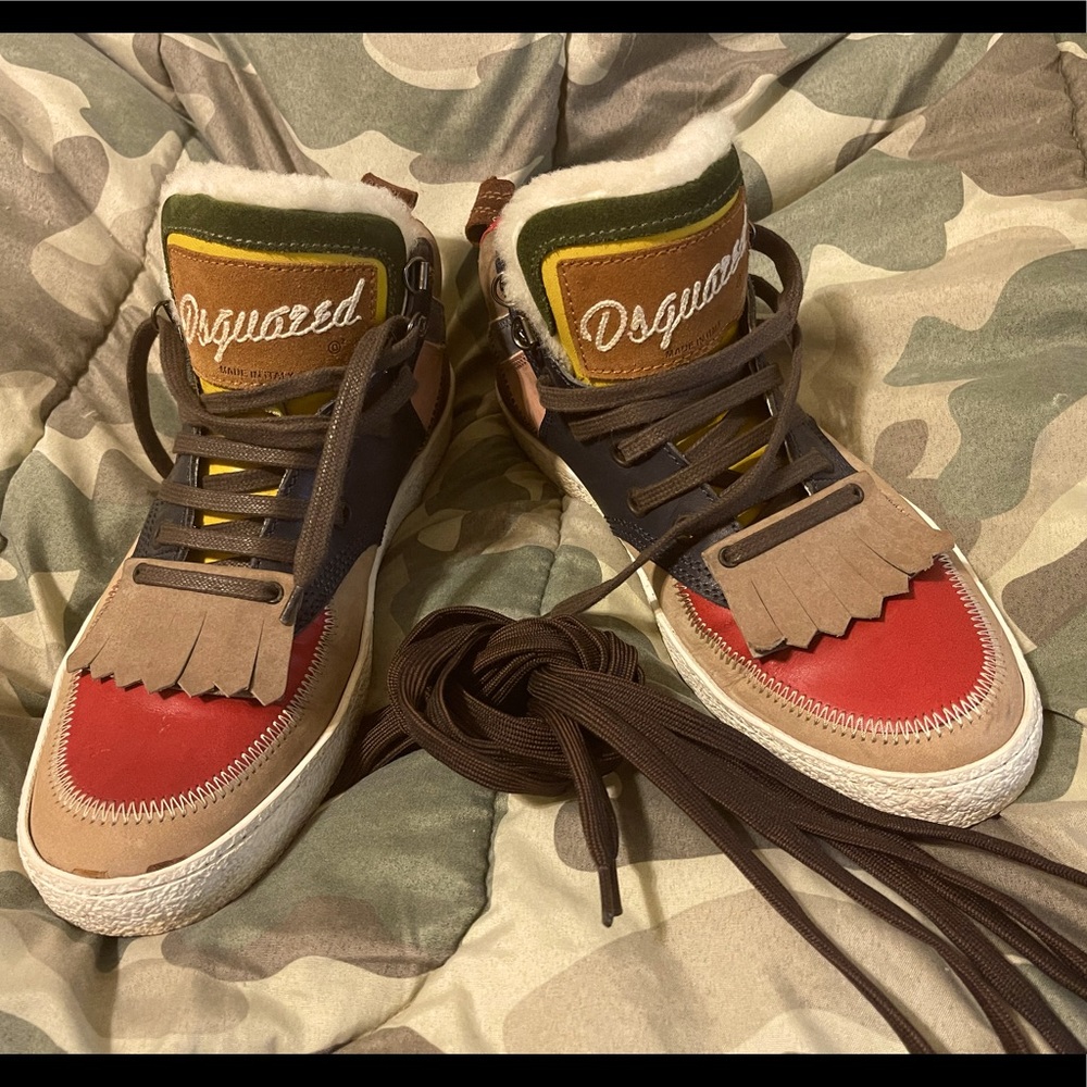 Dsquared men leather high top sneaker shoes